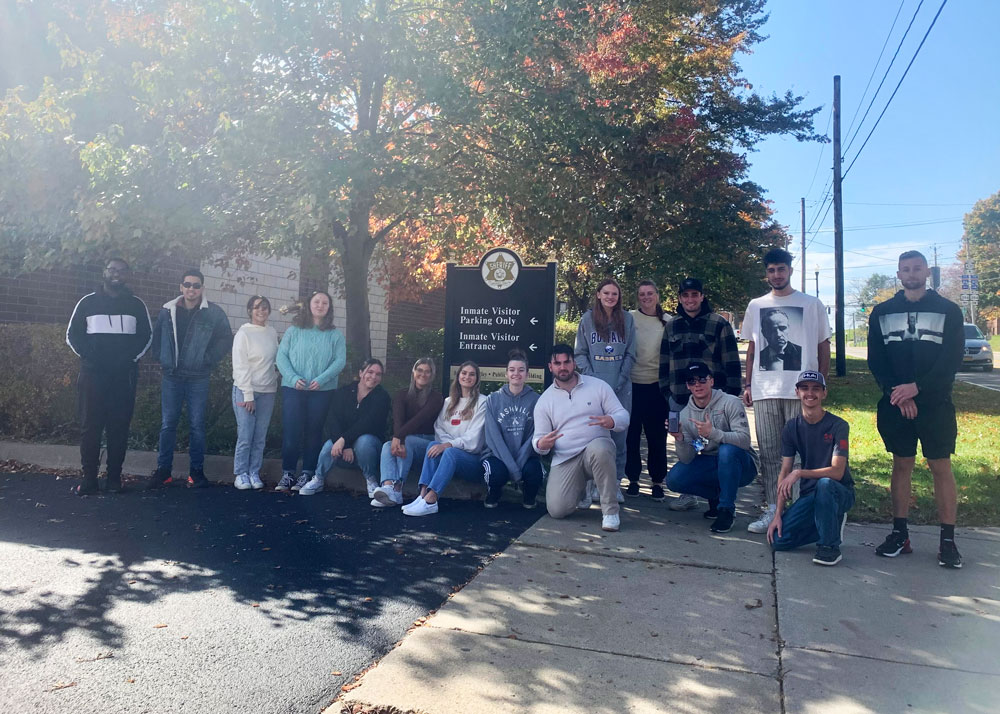 Students enrolled in Dr. Finkeldey's CRMJ 350: Perspectives on Incarceration course toured local correctional facilities in the Fall of 2022. This photo was taken after touring the Chautauqua County Jail. 