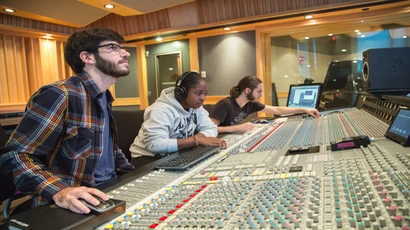The School of Music Sound recording technology students work in the studio 