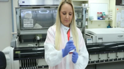 Degree in Medical Laboratory Science, medical technology, medical technology degree, medical technology program. Med tech student Whitney Athoe working at her internship at WCA Hospital in Jamestown, Medical Laboratory Sciences