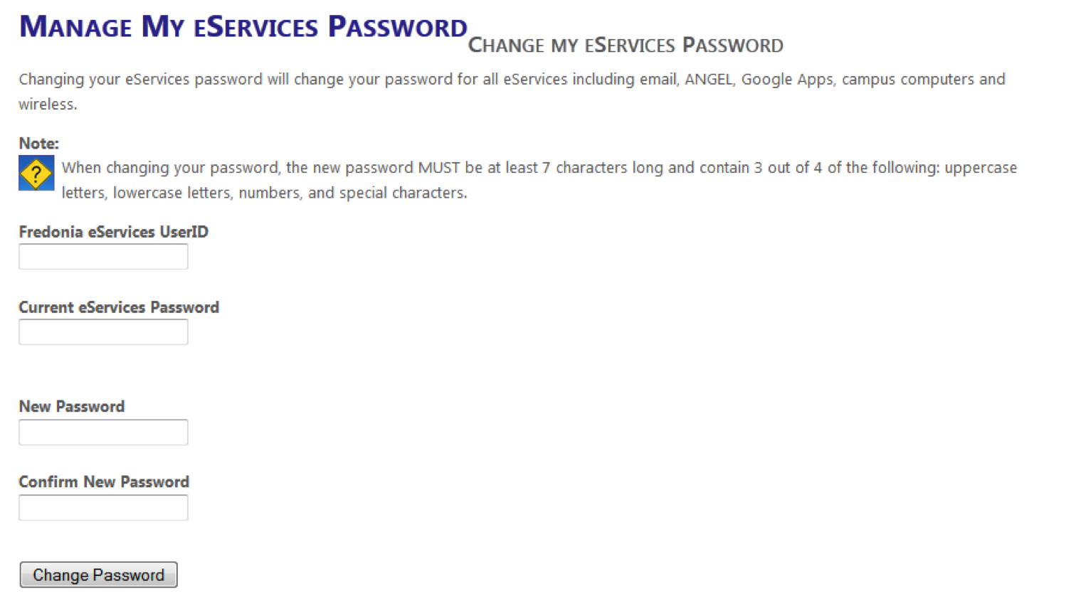 Manage My eServices Password