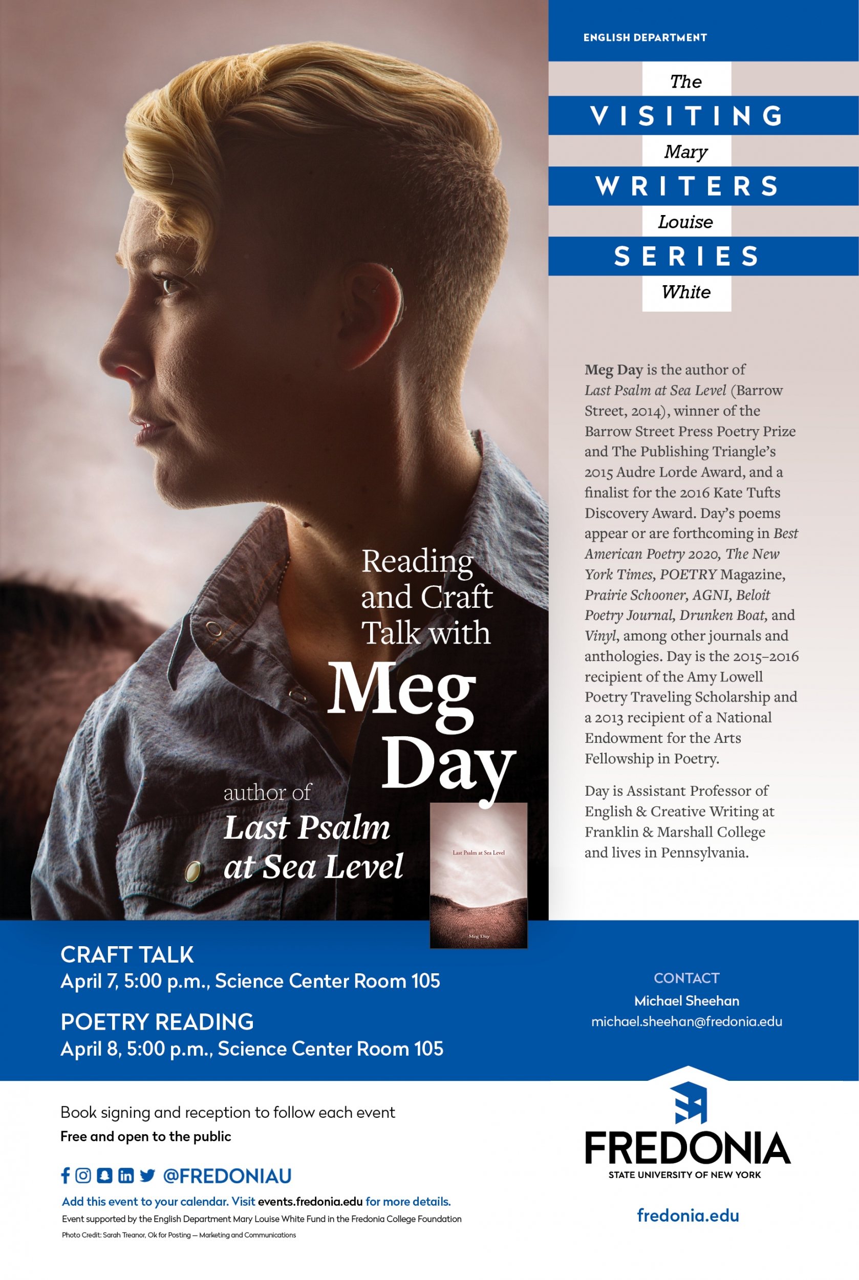 Meg Day, Mary Louise White Visiting Writers Series, April 2020