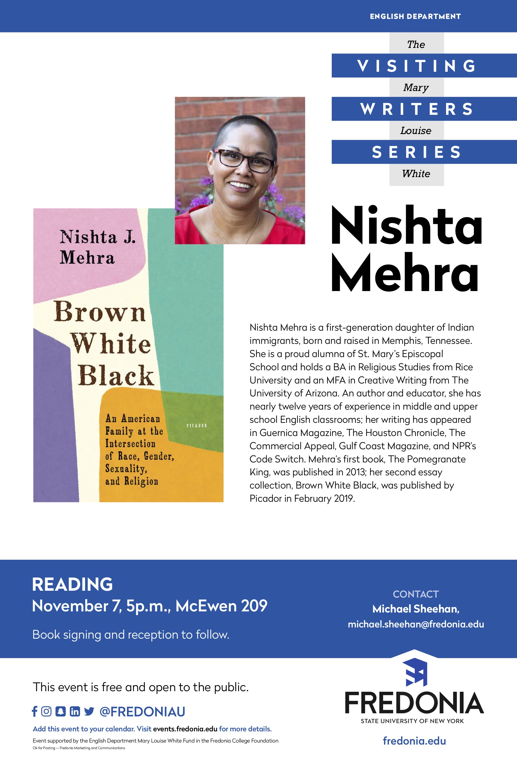 Nishta Mehra, Fall 2019 Mary Louise White Lecturer