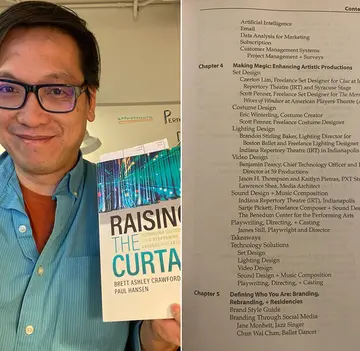 Czerton Lim, with the book's table of contents page showing the chapter that features his imput
