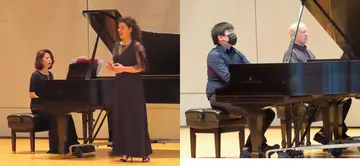 Mario Chai performing (left) with Fr. Sean Duggan, and Mia Mandineau, accompanied by I-Fei Chen.