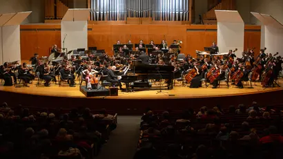 School of Music students performing in the Rockefeller arts center