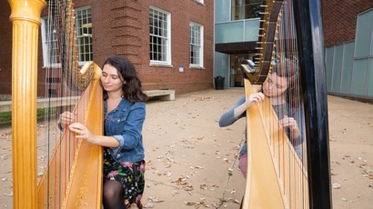School of Music Graduate music performance majors rehearsing on harp